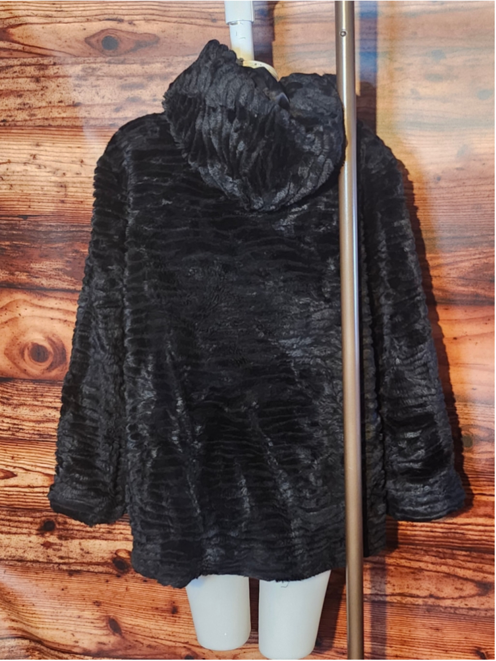 Women's east5th Black Faux Fur Hooded Jacket Size L - Picture 3 of 5